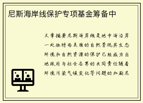 尼斯海岸线保护专项基金筹备中